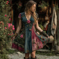 Women's Vintage Bohemian Floral Patchwork Short-sleeved Dress elevenforest