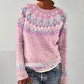 Vintage Geometric Contrast Pattern Print Crew Neck Sweater elevenforest