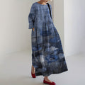 Comstylish Japanese Floral Art Linen Maxi Dress