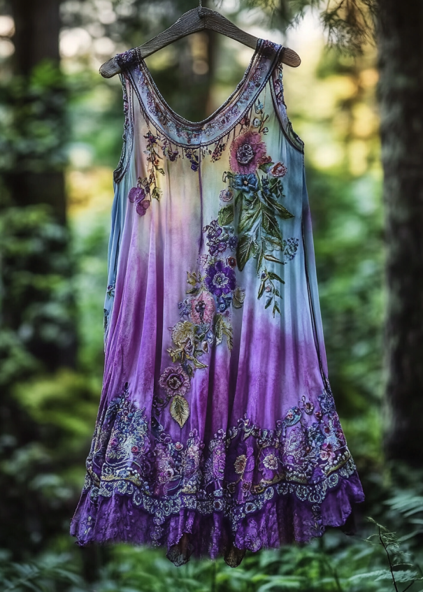 Vintage Violet Gradient Lace Art Linen Sleeveless Tank Top elevenforest