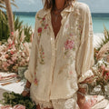 Vintage Floral Pattern Art Linen Comfy Button Shirt elevenforest