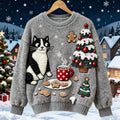 Comstylish Christmas Cute Felt Cat Art Women's Knit Sweater