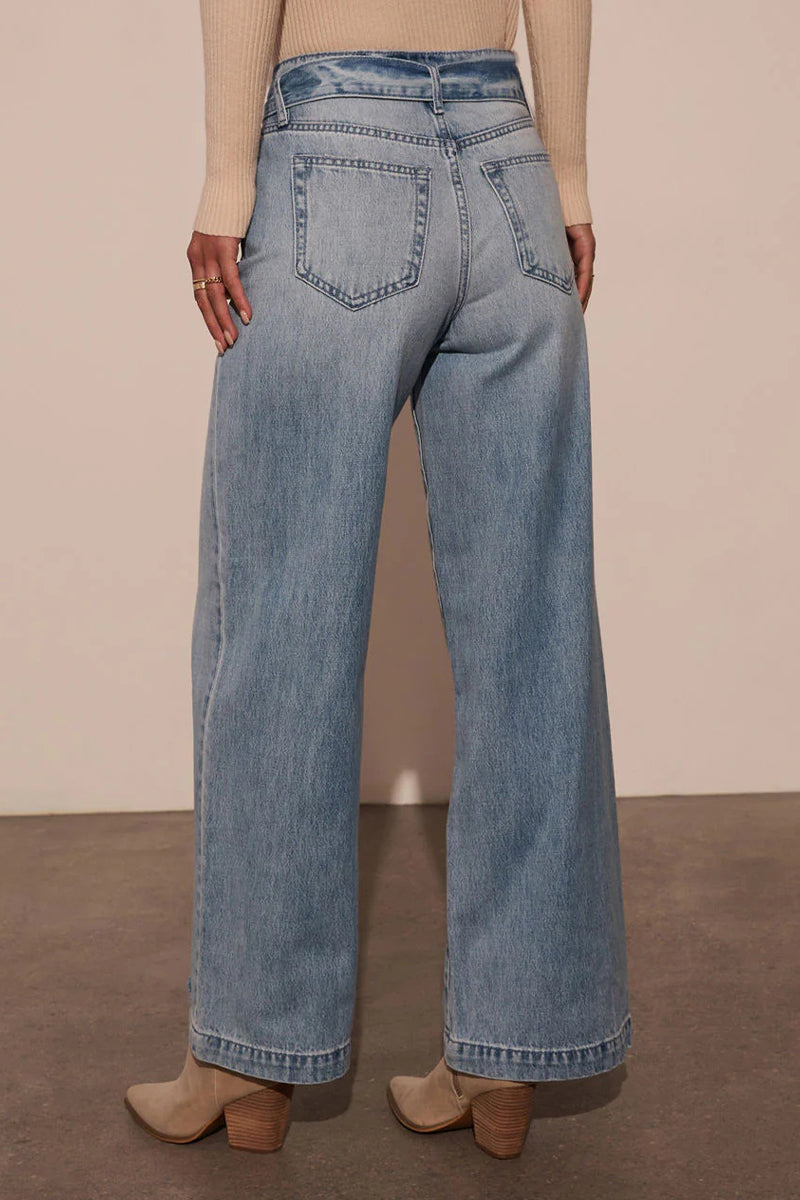 Gradient Color Distressed Lace Up High Waist Loose Denim Jeans