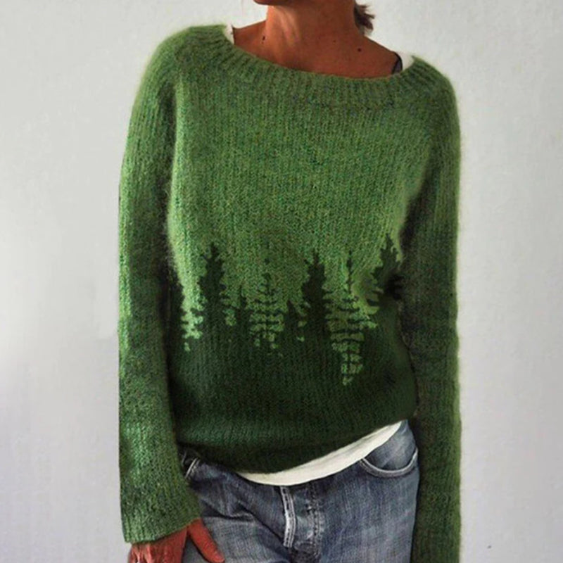 Crew Neck Colorblock Forest Loose Sweater elevenforest