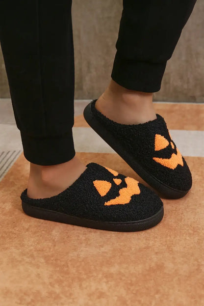Cozy Black Halloween Pumpkin Plush Slippers