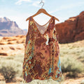 Rust Art Print V-neck Linen Blend Tank Top elevenforest