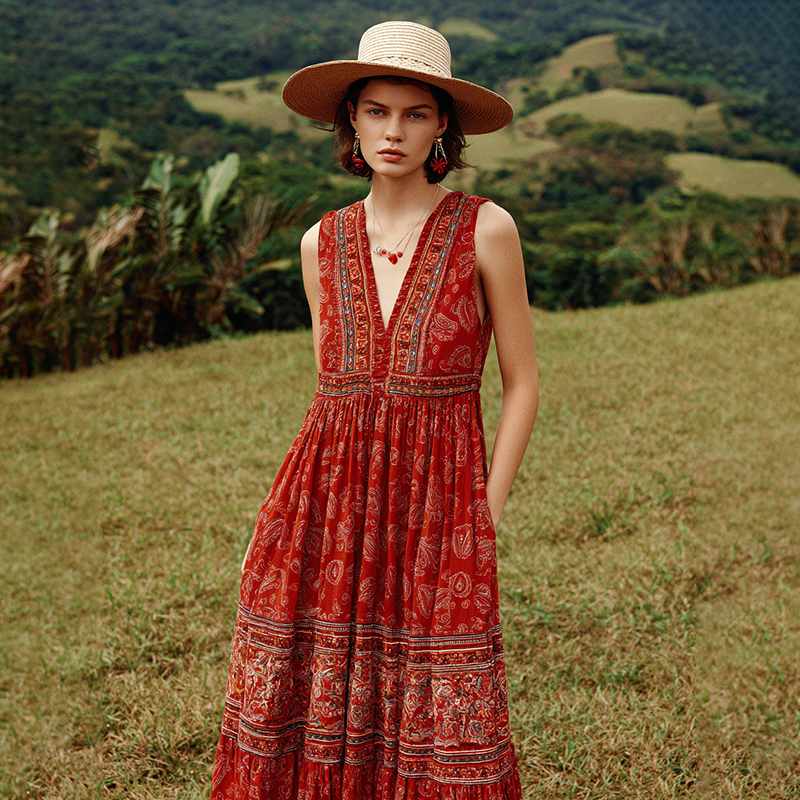 Women's Vintage Western Floral Print Tank Maxi Dress elevenforest