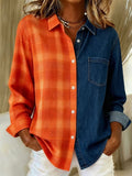 Women's Casual Lapel Plaid Splicing Shirt 