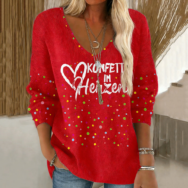 Comstylish Women's Celebration Cologne Carnival Graphic V-neck Sweatshirt