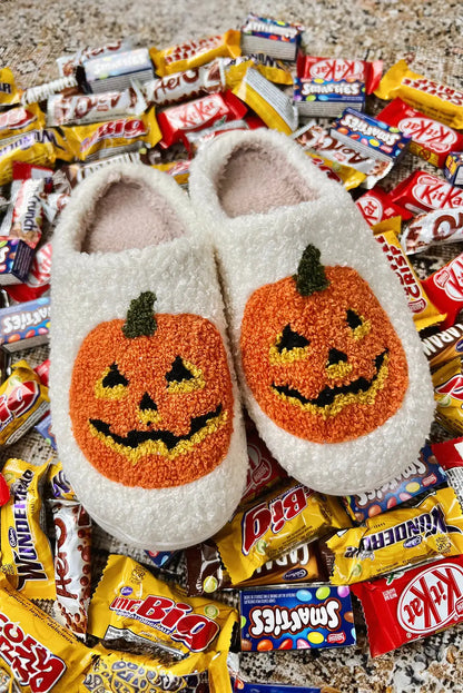 Spooky Pumpkin Print Plush Slippers