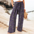 Bohemian Holiday Floral Print Linen Long Loose Wide-leg Pants elevenforest