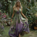 Vintage Purple Gilded Rose Embroidery Sleeveless V-neck Dress elevenforest