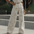 Women's Vintage White Rose Floral Embroidery Art Loose Jeans elevenforest