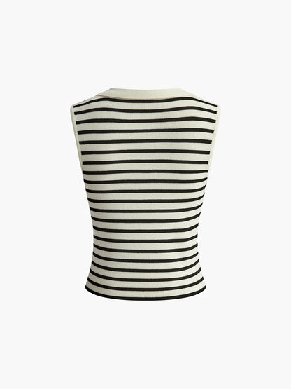 Striped Lapel Sweater Slim Vest