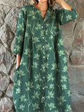 Women's Shirt Style Elegant Simple Floral Pattern Cotton And Linen Dre