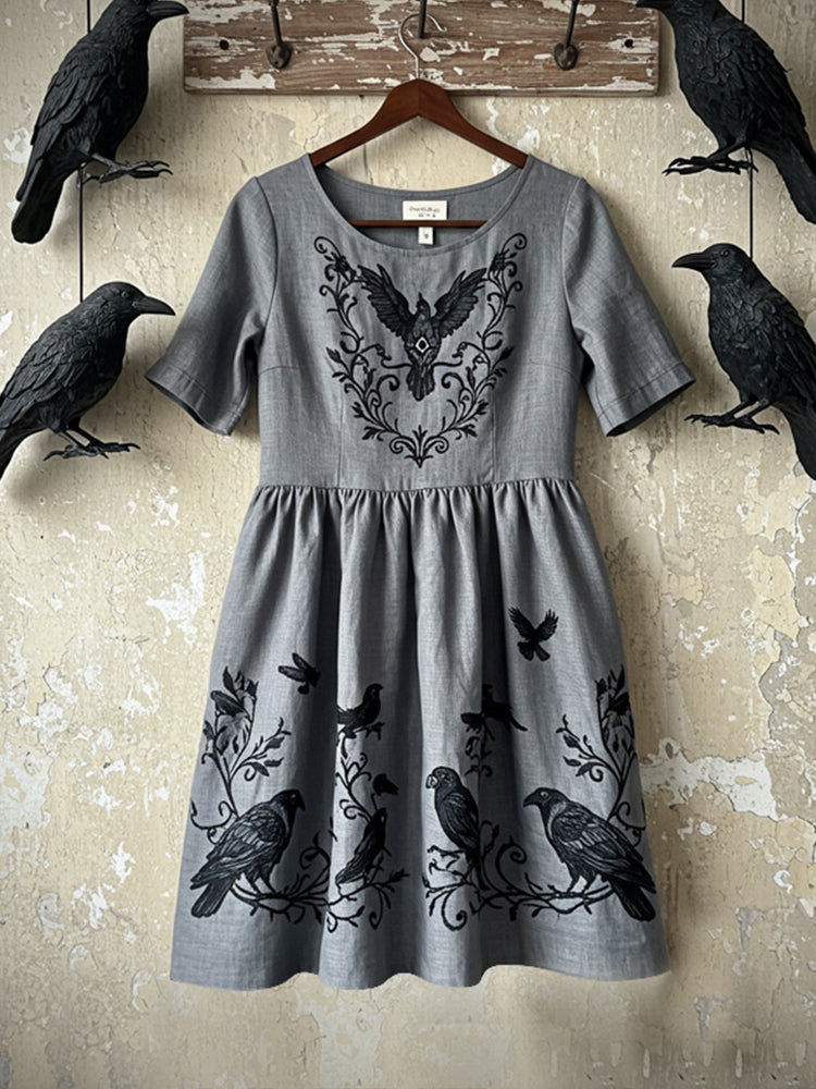 Women's Tribal Raven Embroidery Celtic Lace Art Tank Dress elevenforest