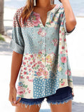 Women's Vintage Floral Patchwork Art Printed Casual Short Sleeve Cotto