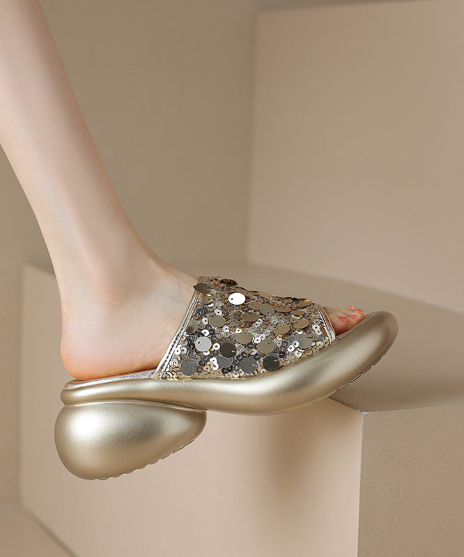Sequins Platform Silver Breathable Mesh Slide Sandals Kj035