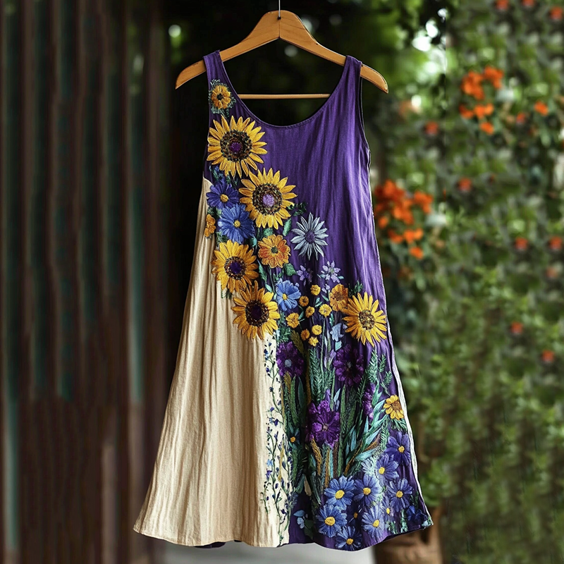 Floral Embroidered Contrast Sleeveless Tank Midi Dress elevenforest
