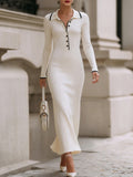 Comstylish Elegant Lapel Buttoned Comfy Knit Maxi Dress