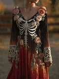 Vintage Skeleton Roses Glitter Gradient Cozy Maxi Dress elevenforest