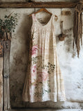 Vintage Rose Women's Linen V-neck Vest Dress elevenforest