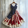 Women's Vintage Independence Day Rose Flowers Art Linen Midi Dress elevenforest