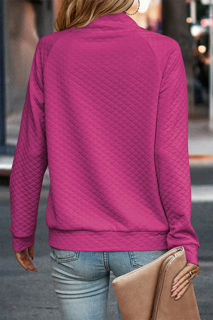 Quilted Stand Neck Pullover Sweatshirt