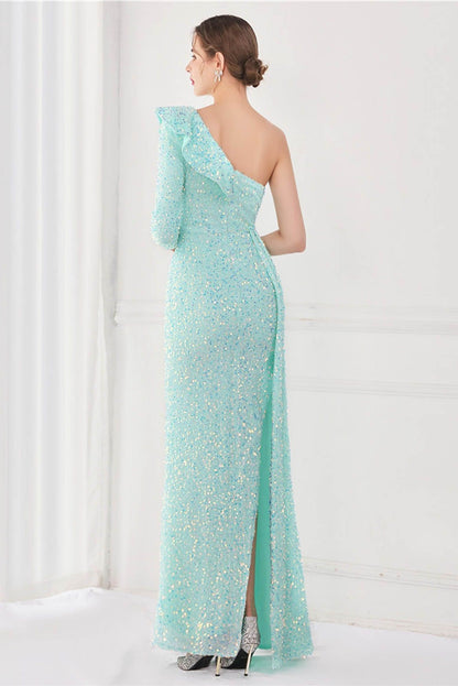 Sequin One-shoulder Split Maxi Dress