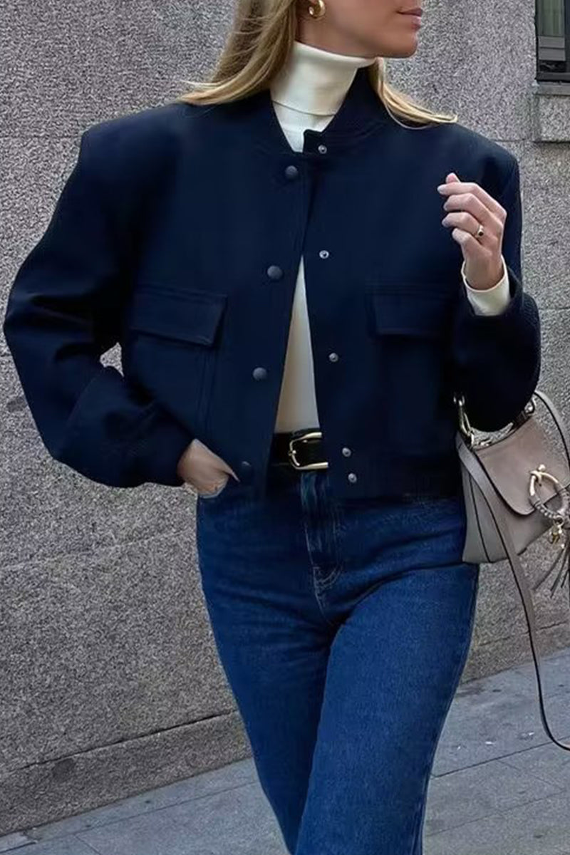 Pocket Buttons Mandarin Collar Outerwear(3 Colors)