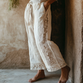 Women's Floral Embroidery Lace Art Casual Wide-leg Pants elevenforest
