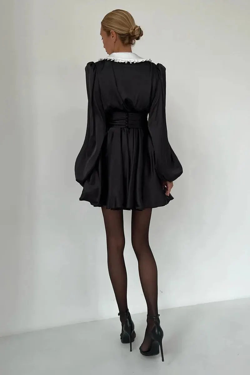 Milena V-neck Lantern Sleeve Mini Dress