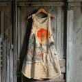 Vintage Art Of Japanese Landscape With Birds And Cherry Blossom Art Linen Tank Dress elevenforest