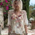Boho Gauze Rose Sequin Embroidered Women's Flowing Short Sleeve Shirt elevenforest