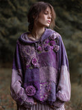 Vintage Purple Roses Fiber Art Lace Patchwork Hoodie elevenforest
