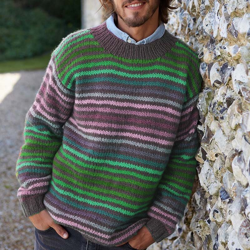Vintage Rainbow Stripe Knit Jacquard Crew Neck Sweater（Unisex） elevenforest