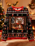 Comstylish Reindeer Eating Ramen Christmas Ugly Sweater