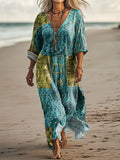 Women's Patchwork Pattern Art Print Pocket Cotton Dress