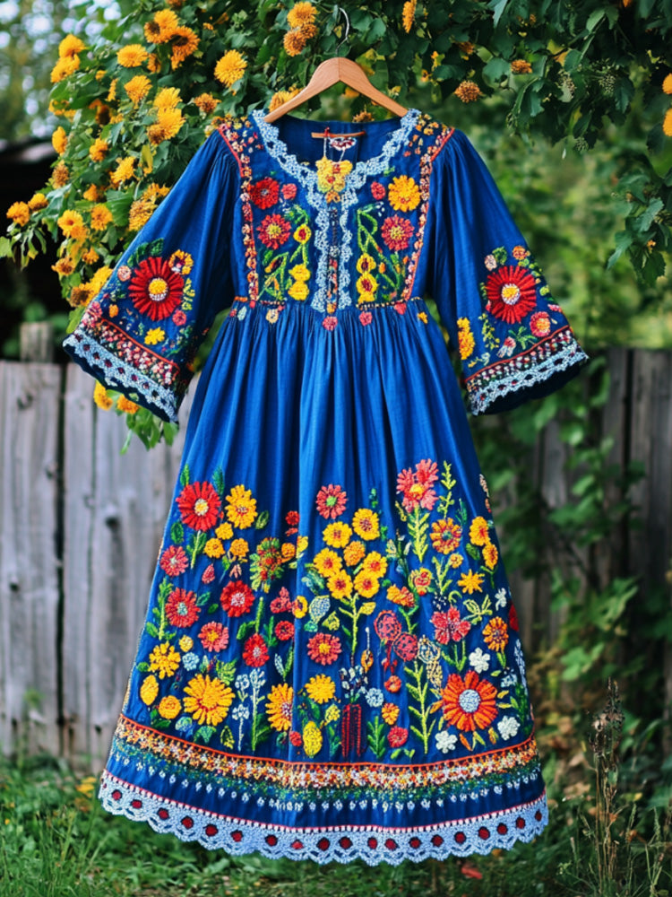 Women's Casual Vintage Petrykivka Embroidered Dress elevenforest