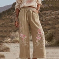 Women's Bohemian Rose Art Comfy Linen Pants elevenforest