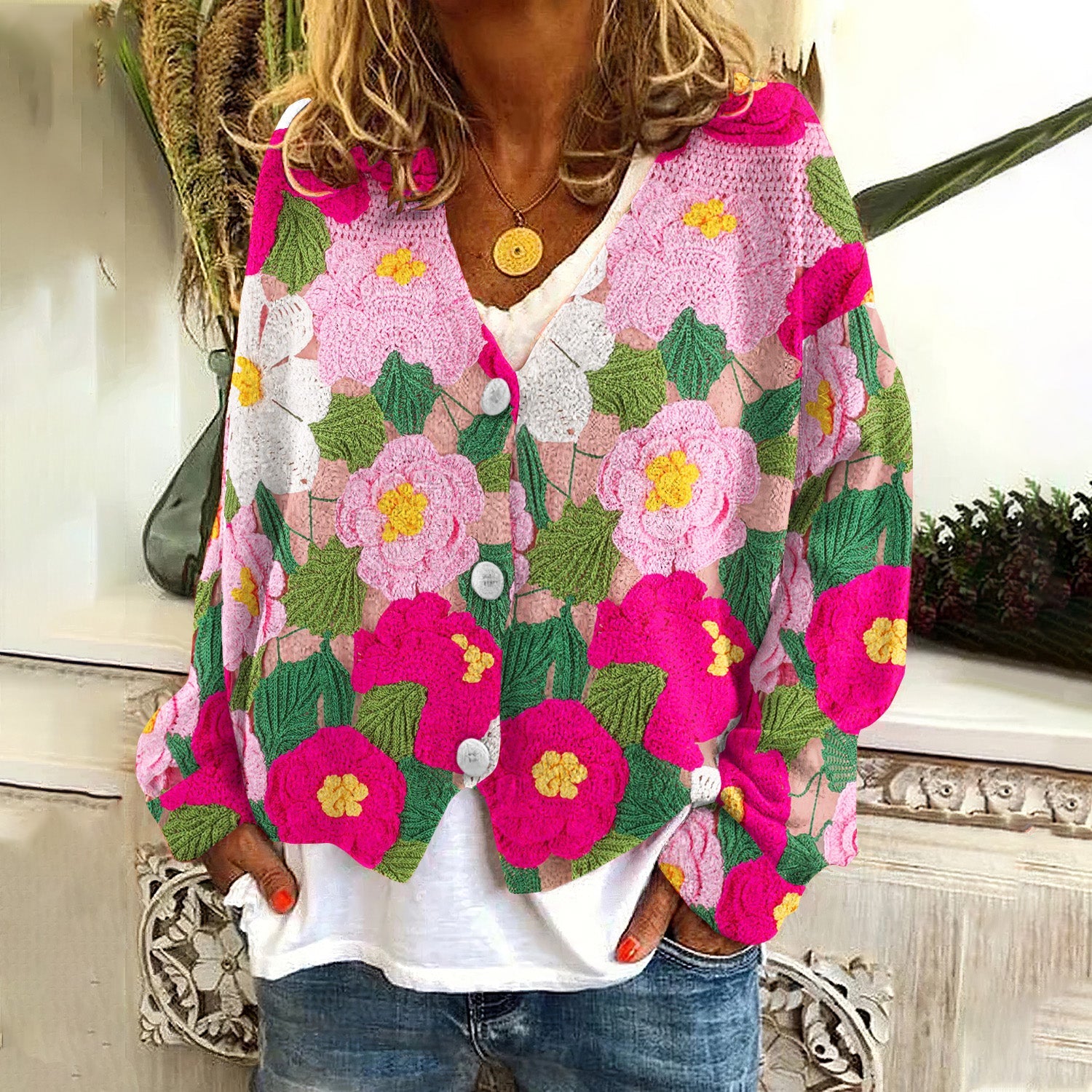 Camellia Floral Women'S Cardigan Sweater elevenforest