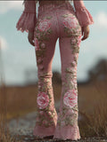 Bohemian Sexy Vintage Pink Rose Pants elevenforest