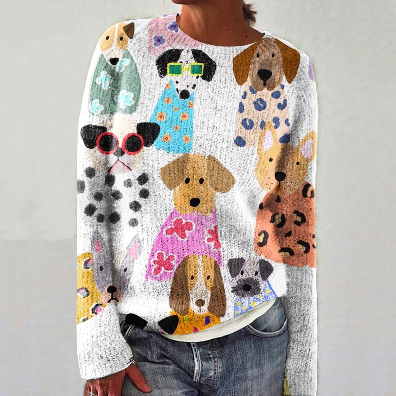 Comstylish Women's  Dogs And Floral Art Cozy Sweater