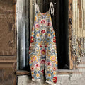 Women's Bohemian Floral Linen Print Cotton Linen Jumpsuit elevenforest