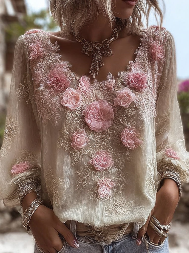 Bohemian Heavy-duty Embroidery Vintage Casual Round-neck Top elevenforest