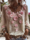 Bohemian Heavy-duty Embroidery Vintage Casual Round-neck Top elevenforest