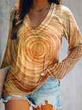 Women's Tree Wheel Art Print V-Neck Long Sleeve Top