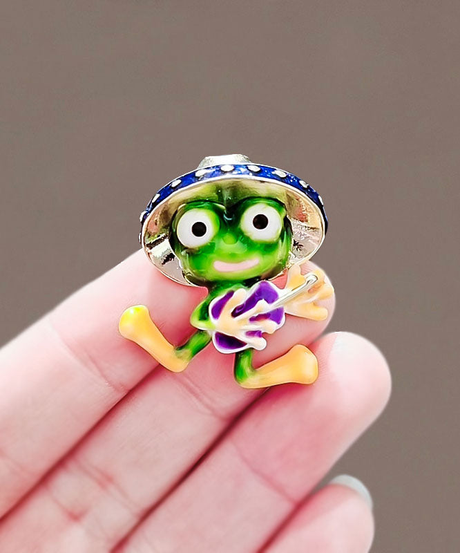 Green Alloy Colored Glaze Frog Brooches