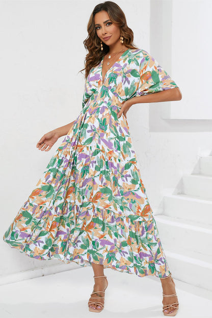 V-neck Short Sleeve Maxi Dress