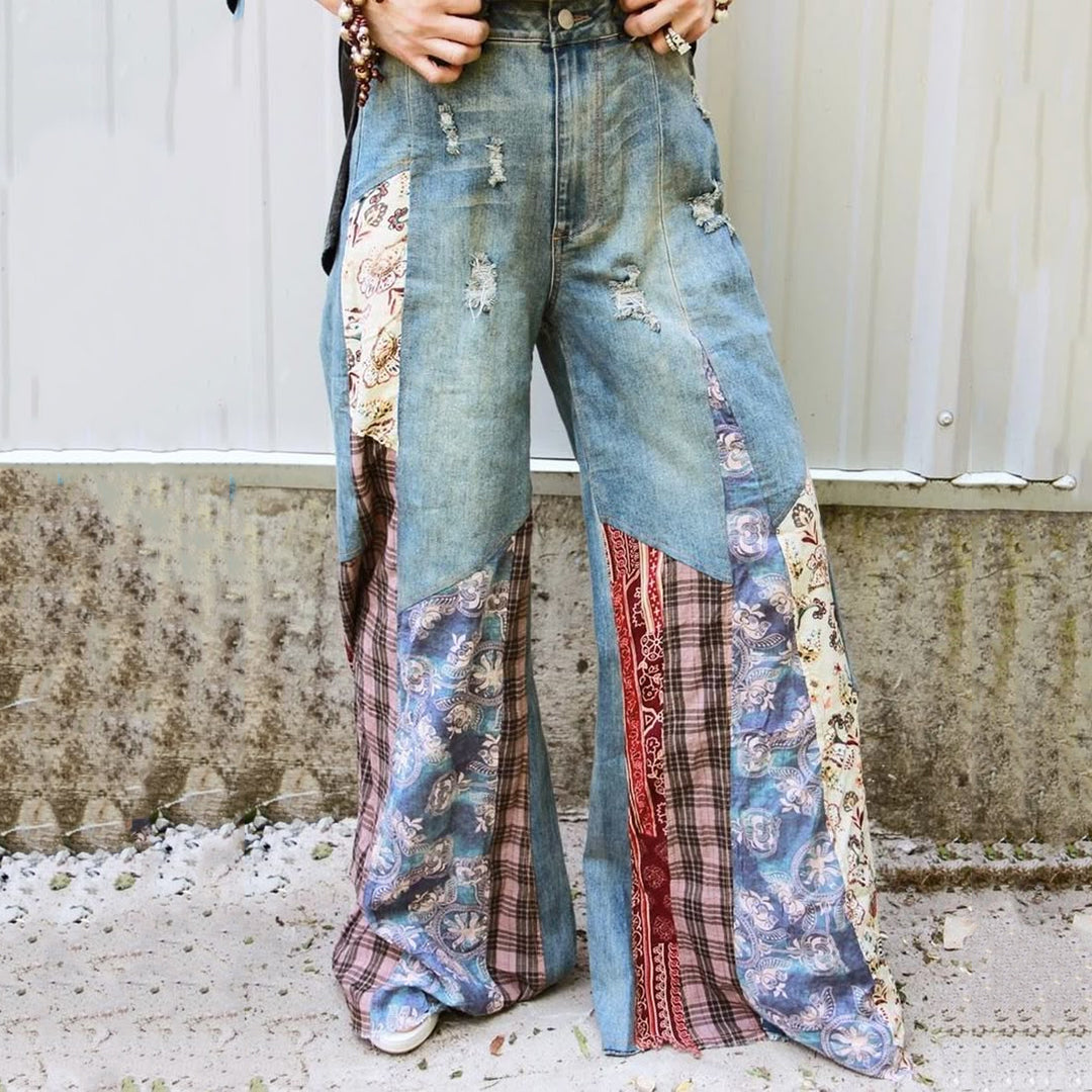 Boho Floral Patchwork Art Pattern Bottom Jeans elevenforest